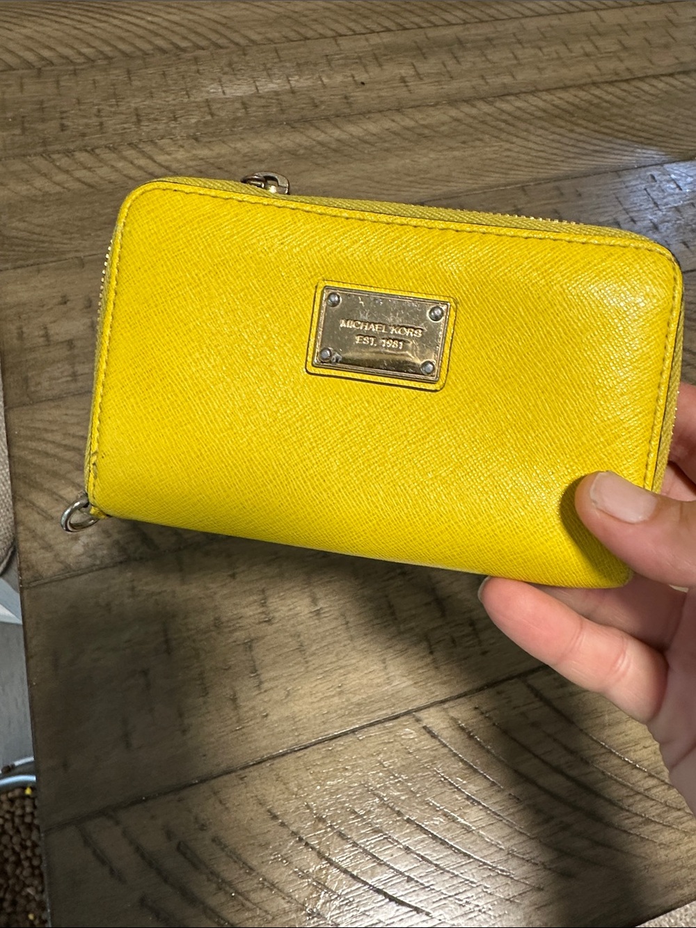 Michael Kors Yellow Saffiano Zip Wallet with Logo Plaque